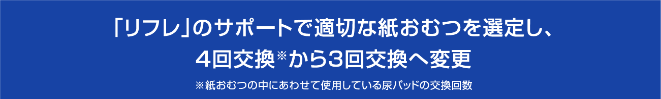 「リフレ」のサポートで適切な紙おむつを選定し、4回交換から3回交換へ変更