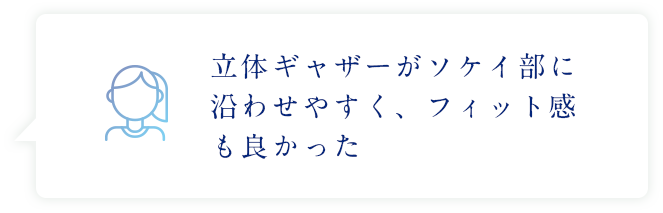 立体ギャザーがソケイ部に沿わせやすく、フィット感も良かった