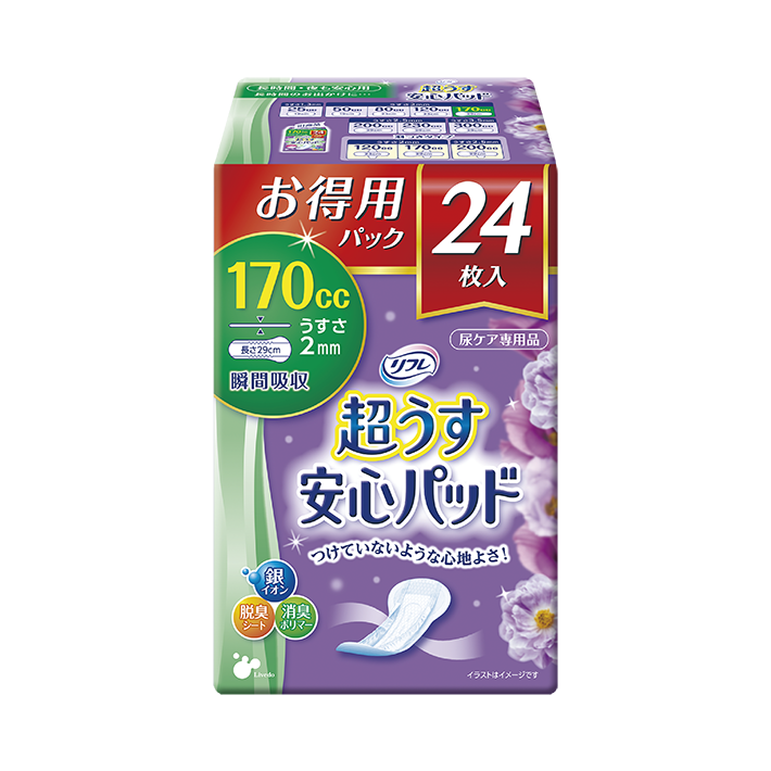 リフレ 超うす安心パッド 16枚入 24袋セット 170cc 夜も安心用 長時間 店内全品対象 長時間