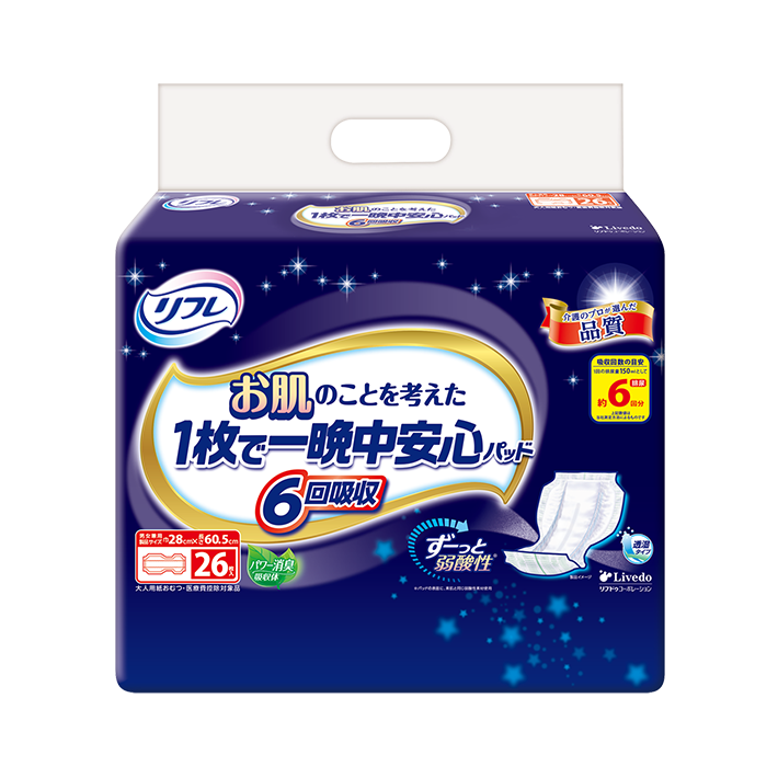 お肌のことを考えた１枚で一晩中安心パッド ６回吸収